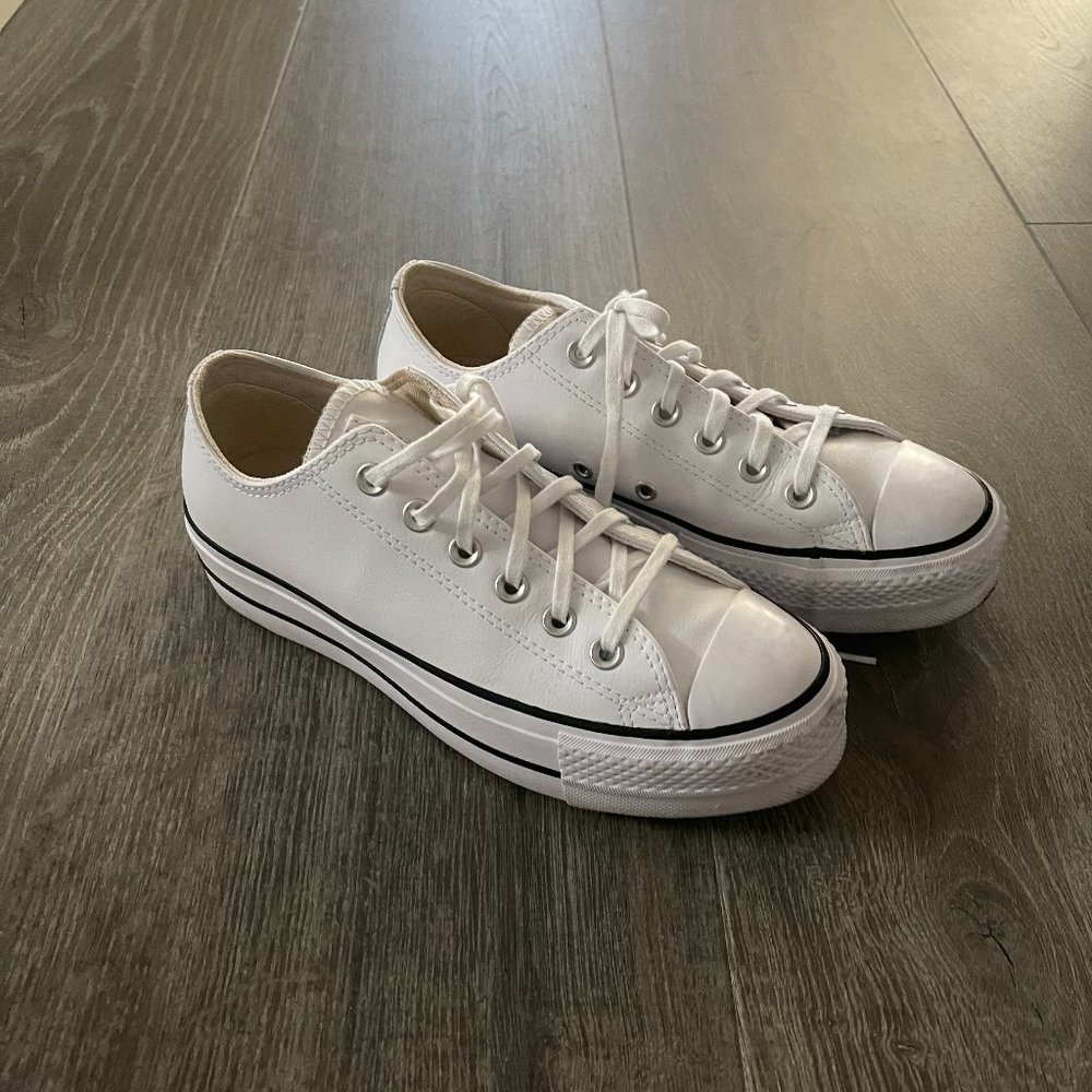 Women's Platform Leather Converse Sneakers (Size 8)